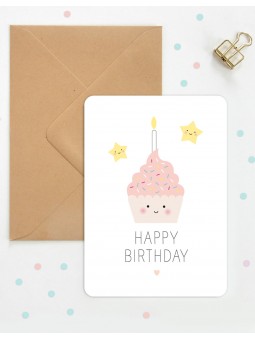 Carte Happy Birthday cupcake
