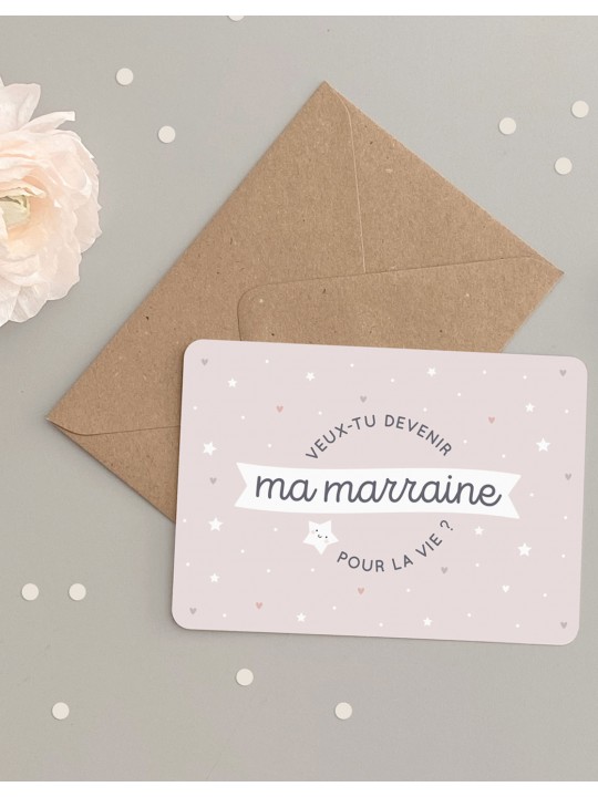 Carte annonce Marraine enveloppe kraft