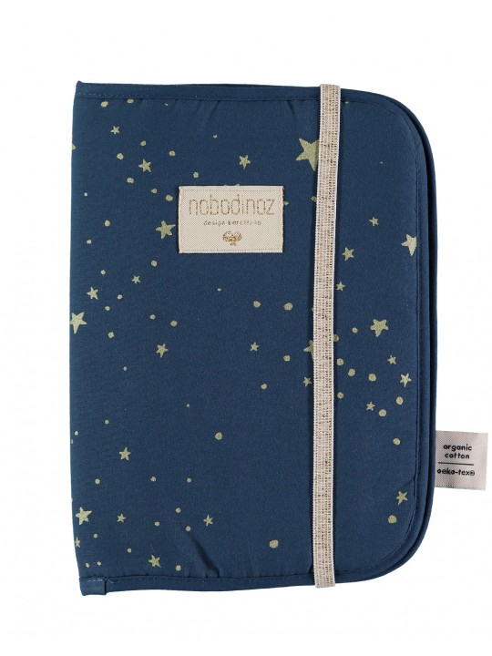 Protège carnet de santé bleu étoiles dorées Poema