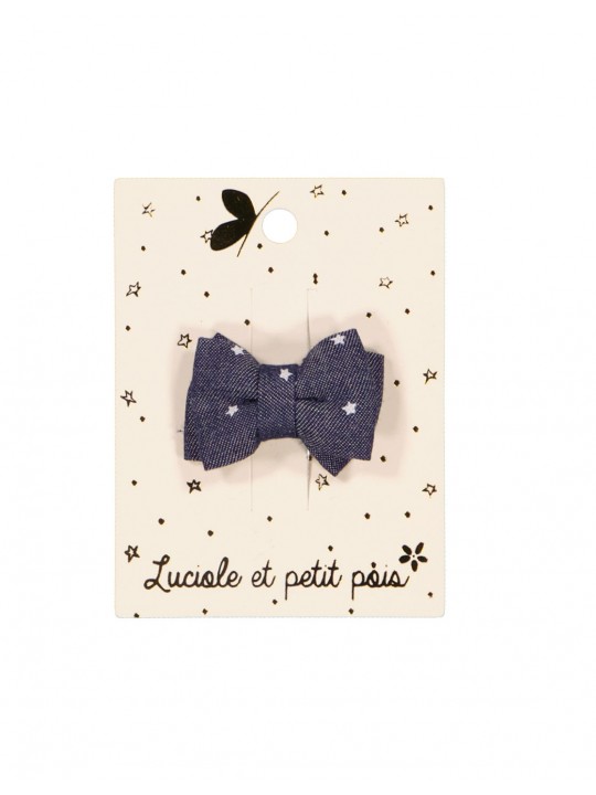 Mini barrette noeud double jean étoilé