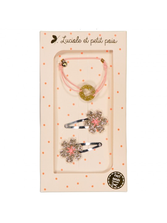Coffret bracelet et barrettes fleurs