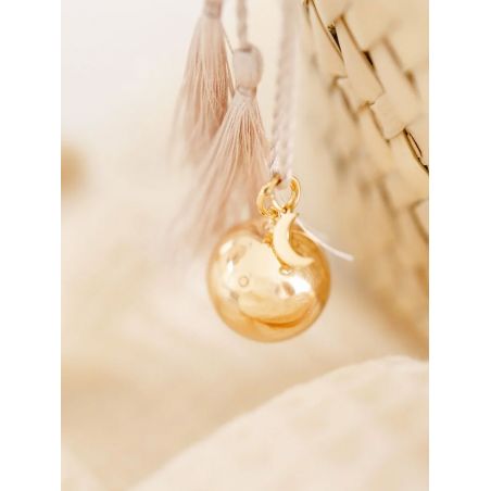 Bola de grossesse Charm Lune | Or& Cordon soie tressé crème + fils d'or