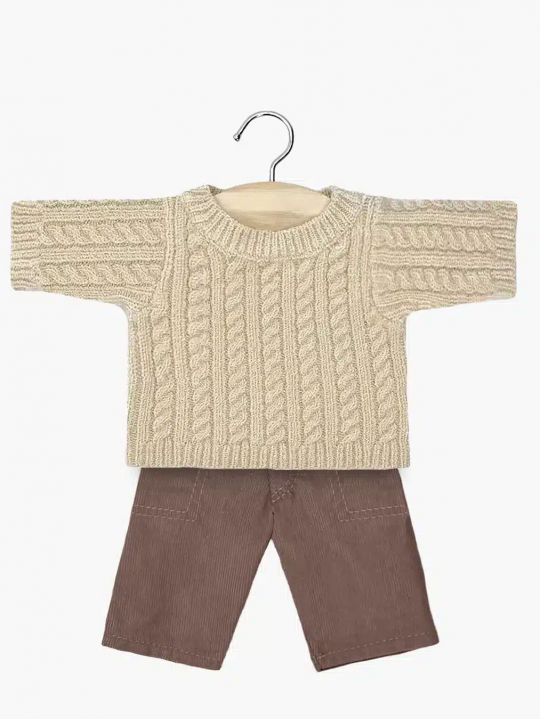 Ensemble poupon | pull maille beige et pantalon châtaigne