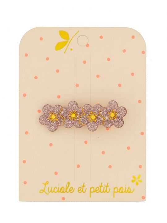 Barrette 4 fleurs sakura | Rose glitter