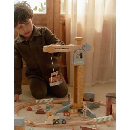 Set grue et chantier construction en bois