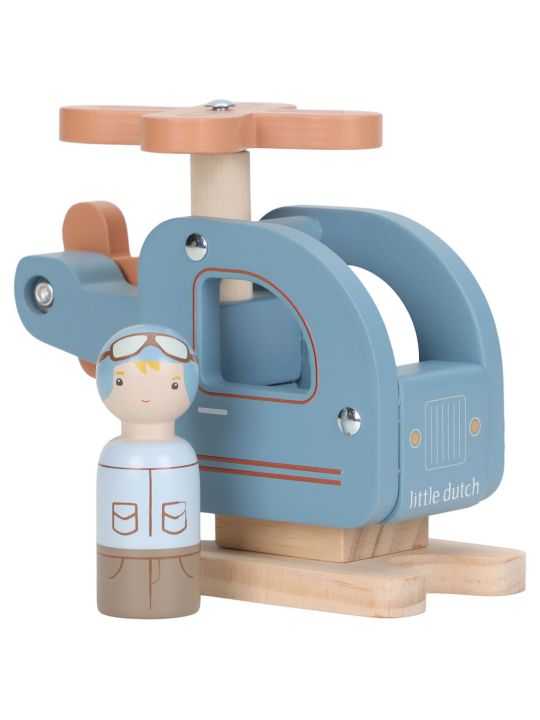 Hélicoptère avec figurine en bois
